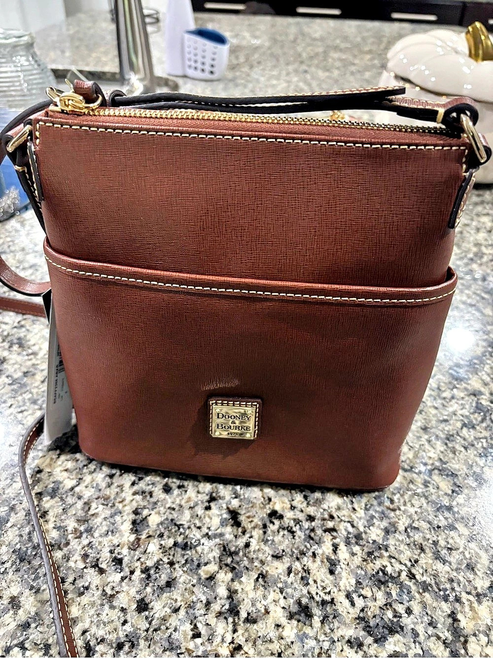 Dooney & Bourke Saffiano Small Zip Crossbody Brown Bag NWT